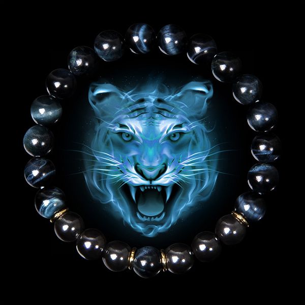 

мужской браслет натуральный синий тигровый глаз каменные браслеты мужская мода классический стрейч браслет для homme гематит бусины armbande, Black