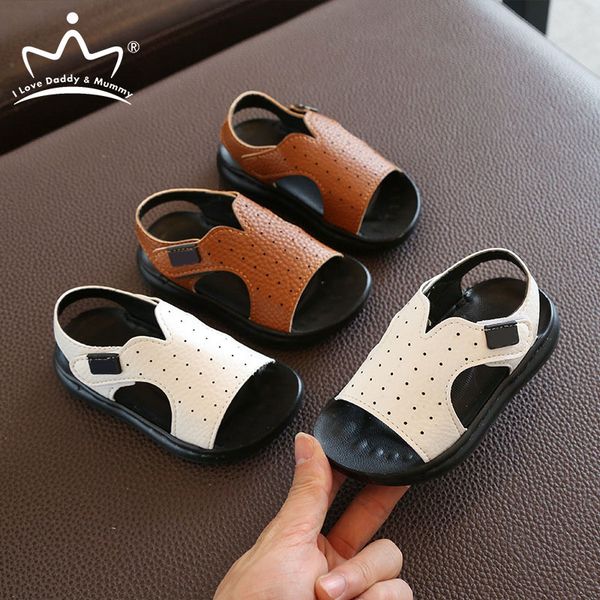 

summer baby boy sandals solid color pu leather outdoor beach infant toddler boys sandals non-slip soft sold baby shoes, Black;red
