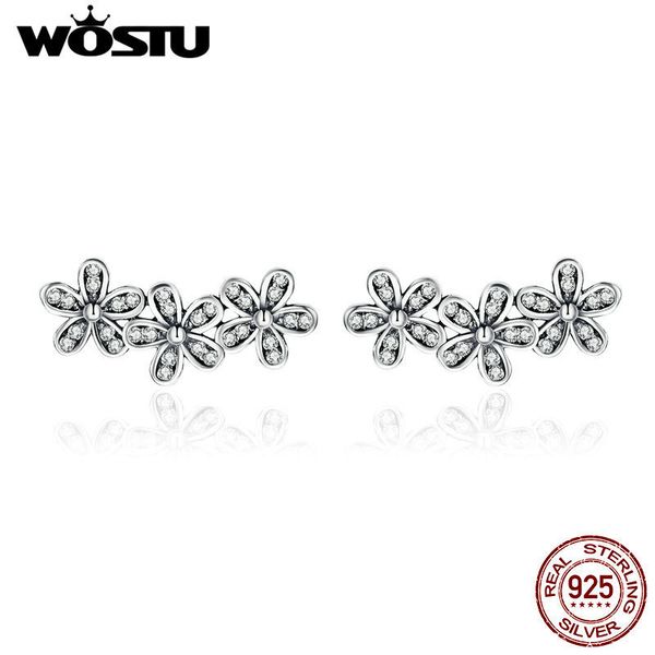 

wostu genuine 925 sterling silver clear cz dazzling daisy stacked flower floral stud earrings original jewelry lady gift xchs506 t190627, Golden;silver
