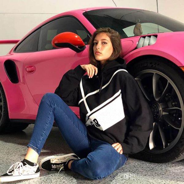 

мода 18ss диагональная толстовка с капюшоном хип-хоп уличная вышивка письмо флис толстовка высокое качество, Black