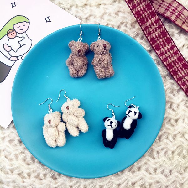 

cute handmade cartoon animal bear panda earrings for women girl kawaii plush bear dangle drop earrings cute christmas gift, Silver