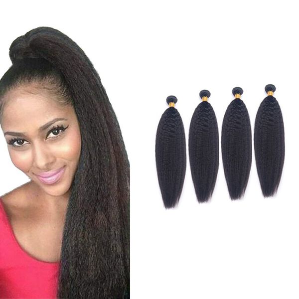 Extensões de cabelo humano da Malásia 3Pieces Kinky reta 8-26 polegadas baratas yaki de trama dupla três feixes 100% cabelos humanos