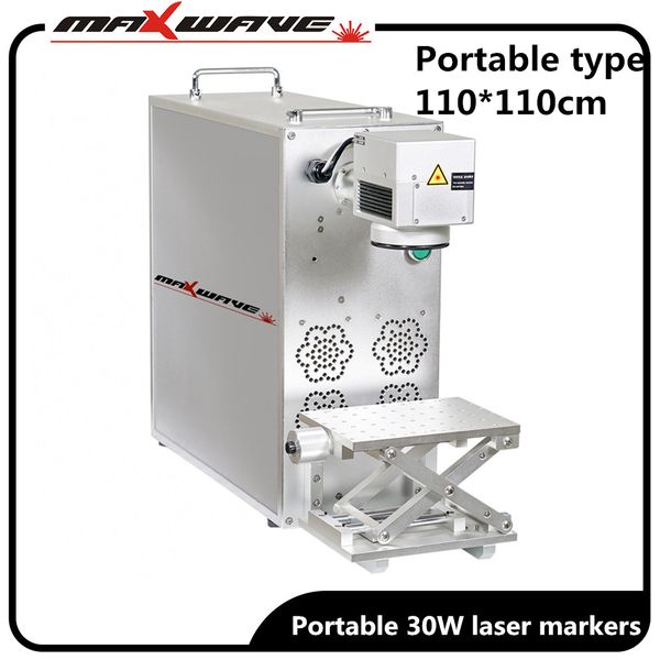 

30w portable fiber laser marking machine with rotary engraving on jewelry gold silver bracelet ring necklace