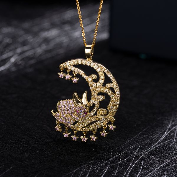 

fashion-zircon necklace lovely rabbit moon pendant exquisite lady collarbone chain source factory accessories upscale banquet choker, Silver