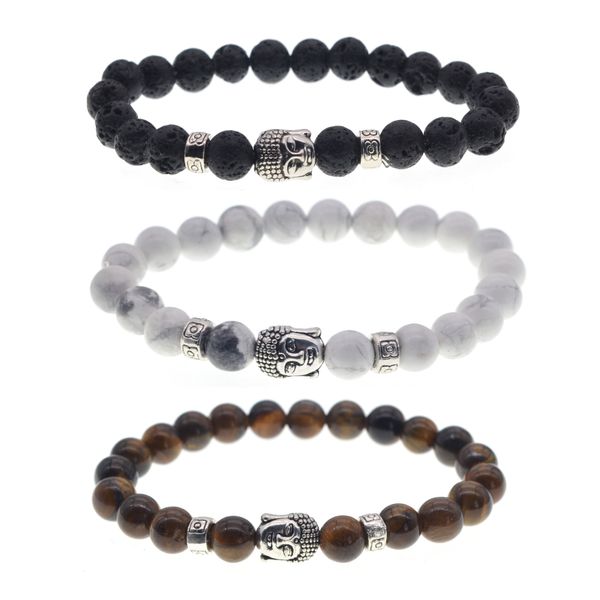 

natural stone bracelet men and women personality trend 8mm ball alloy skeleton precious stone essential oil diffusion wrist jewelry, Black
