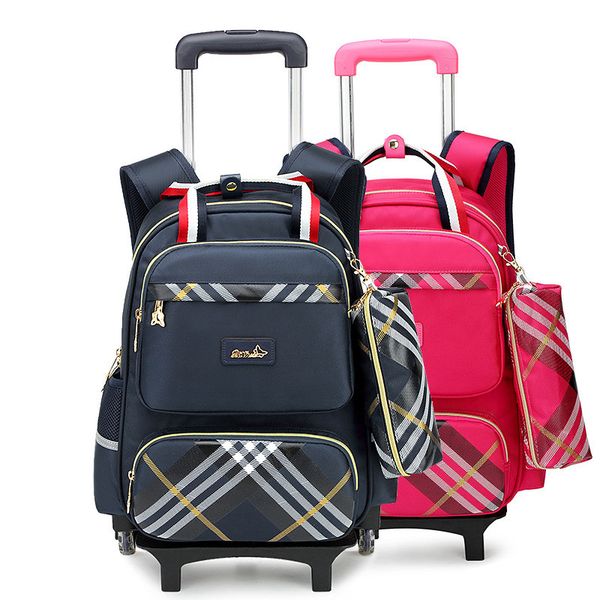 

children wheeled school bag for boys girls kids trolley backpack waterproof book bags with 2/6 wheels rucksack rolling mochilas