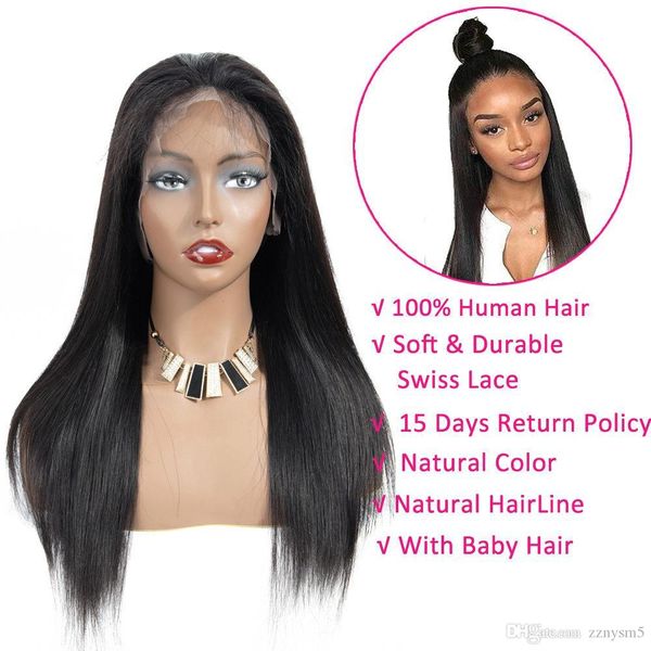 

360 lace frontal wig pre plucked with baby hair remy lace front human hair wigs brazilian straight hair bob bang wigs, Black