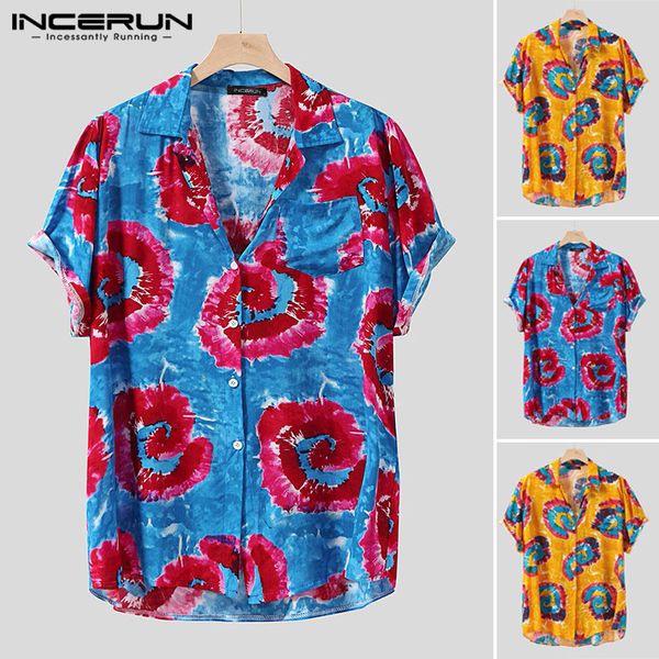

short sleeve printed shirt men streetwear loose summer lapel mens hawaiian shirts 2020 breathable casual beach blouse incerun, White;black