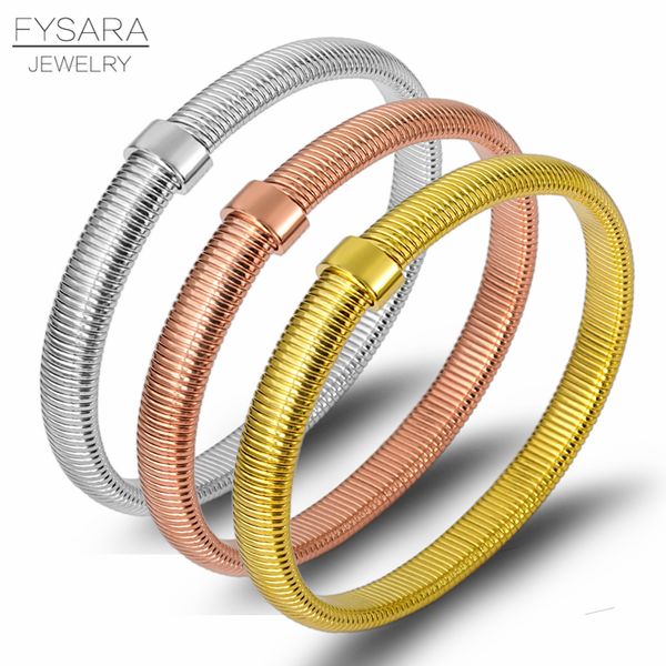

couple jewelry spring bracelets & bangles rose gold-color stainless steel metal simple cuff bracelets chain bangle for women men, Black
