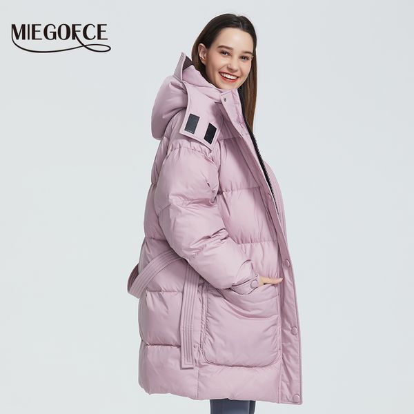 

miegofce 2019 new design winter coat womens parka insulated loose cut with patch pockets casual loose jacket stand collar hooded y190926, Black;white