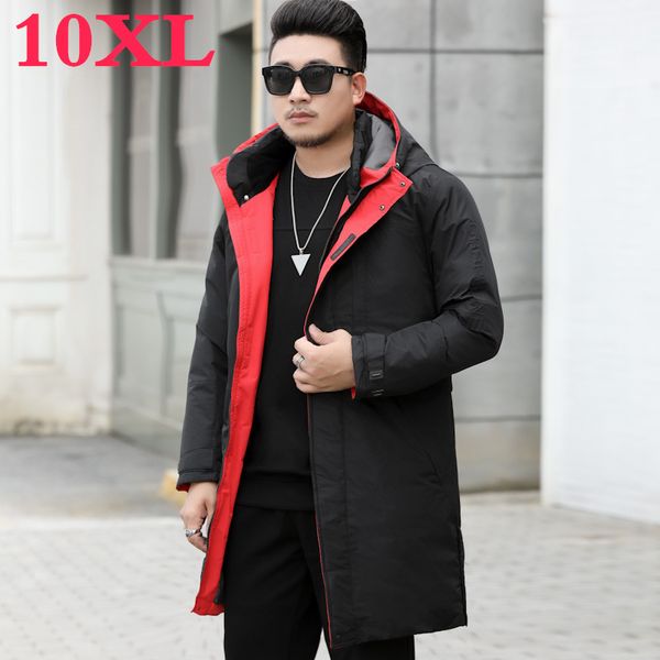 

plus size 10xl 9xl men winter new hooded jacket casual long parkas outdoor men fashion warm thick pockets army coat parkas, Black