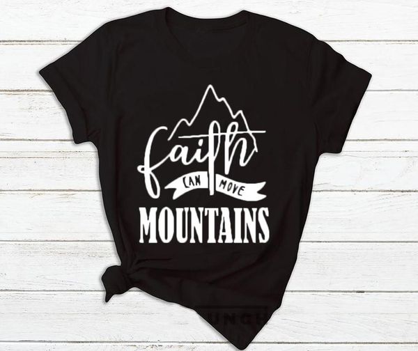 

new summer t-shirt faith can move mountains graphic christian tee new women ladies fashion short sleeve letter printed, White