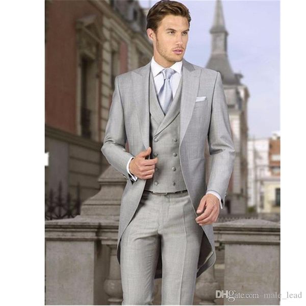 

handsome groomsmen peak lapel groom tuxedos mens wedding dress man jacket blazer prom dinner 3 piece suit(jacket+pants+tie+vest) 232, Black;gray
