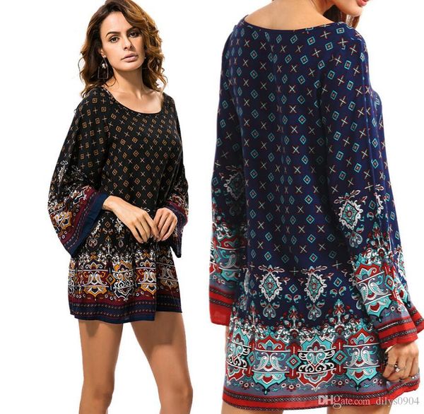 

new fashion woman women's clothing vintage style nation baroque printing big code easy long sleeves positioning flower dress casual dre, Black;gray