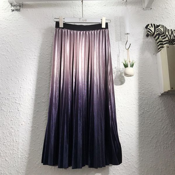 

gradient pleated skirt color velvet female long skirts women fashion autumn winter high waist elegant, Black