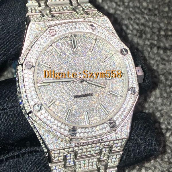 

diamond watch man watch iced out watch automatic hip-hop set diamond waterproof 41mm 316 stainless steel sweep move silve, Slivery;brown