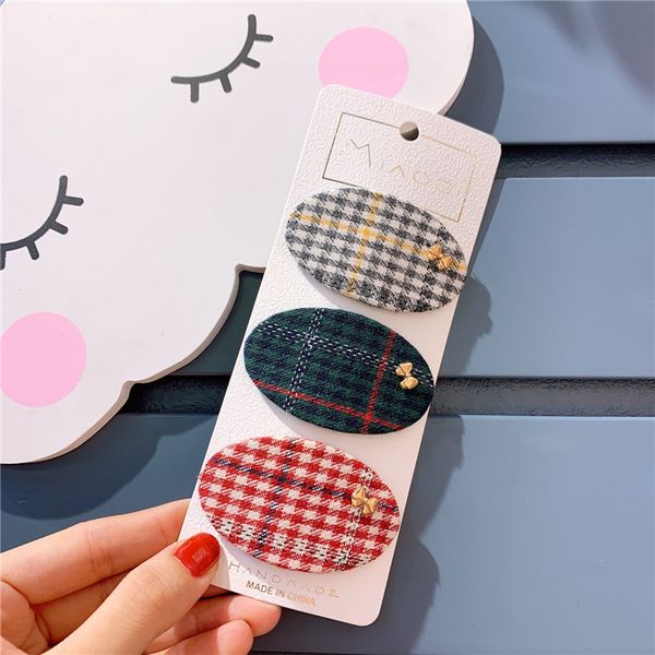 

ins lovely oval plaid cute bow hairpin bb clip korean girl plaid flower hair clip children's hair accessories hair pins, Slivery;white