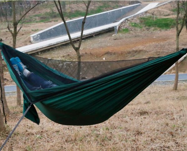 

1-2 people outdoor camping portable hammock high-strength mosquito net parachute cloth hanging bed hunting swing sleeping bag
