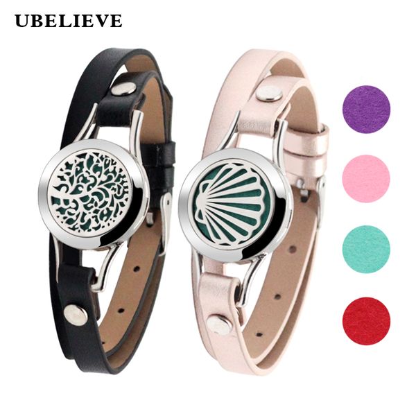 

ubelieve retro charm bracelet rose gold bangle 316l stainless steel leather bracelet essential oil diffuser locket, Black