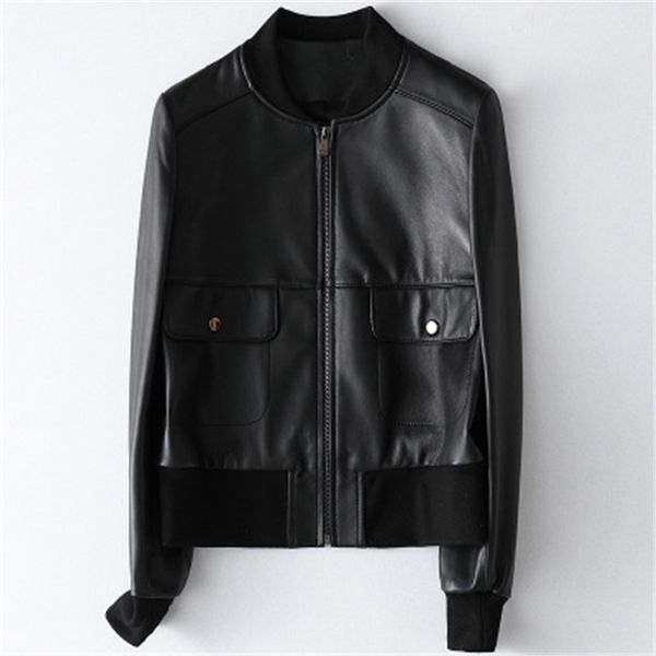 

2020 женщины весна подлинная real овцы кожаные куртки h52, Black