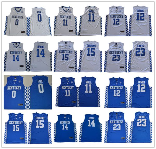 

kentucky wildcats jersey college basketball tyler herro john wall anthony davis karl-anthony towns demarcus cousins fox blue white jersey, Black