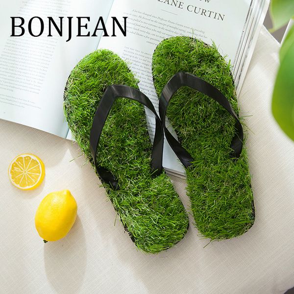 

bonjean imitation grass slippers for women & men 2019 summer beach shoes flip flops lovers outdoor sandals slippers bj1898, Black