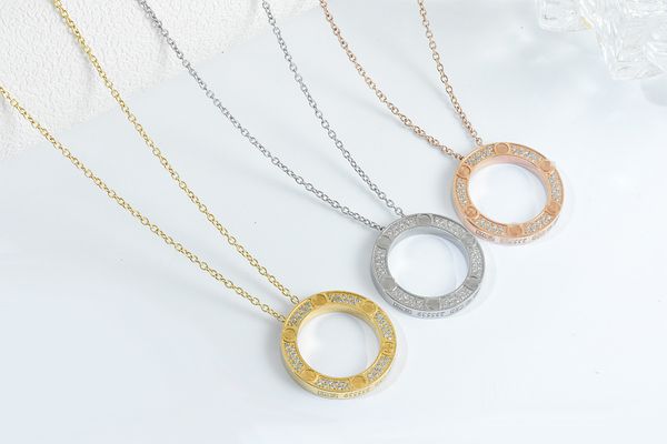 

Luxury de igner carter letter ring full drill pendant necklace plated with 18k titanium teel couple necklace, Silver