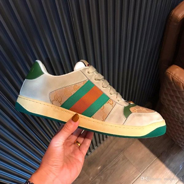 

Mens shoes leather sneaker White perforated Green Web DOLCE Leather casual Shoes for man vetements size 38-44