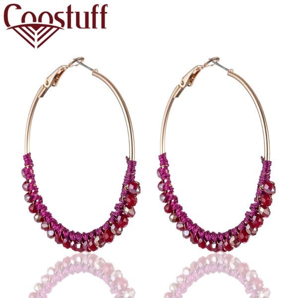 

wholesale big crystal beads hoop earrings for women handmade gold women beautiful earrings unicorn boucle oorbellen pendientes, Golden;silver