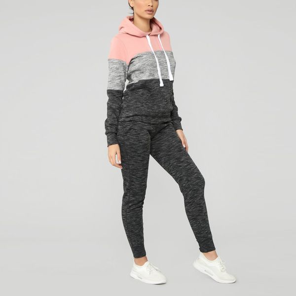 

women hoodies pant clothing set tracksuit women set autumn and winter women's fleece color matching sweater two pieces#3, White;black