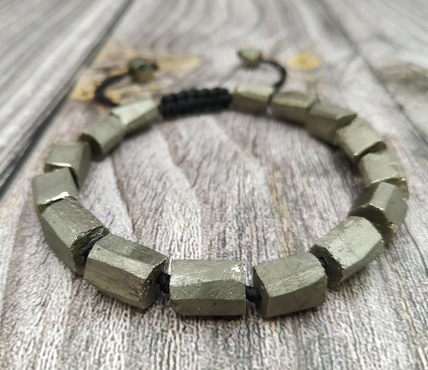 

ya4074 natural pyrite stone beads bracelet adjustable, Golden;silver