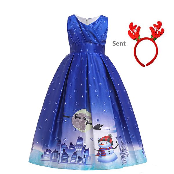 

girls party dress christmas costume satin snowman printing kids dresses girls elegant princess dress children clothing 4-14 year, Red;yellow
