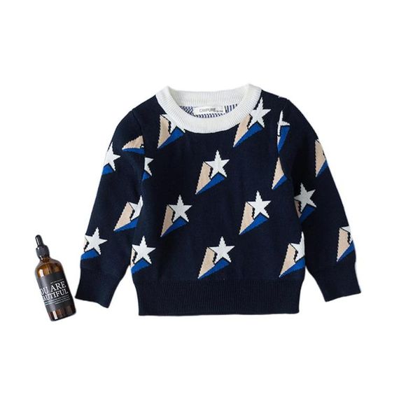 

glorystar children kids star shaped jacquard pattern round-neckline sweater knitting, Blue