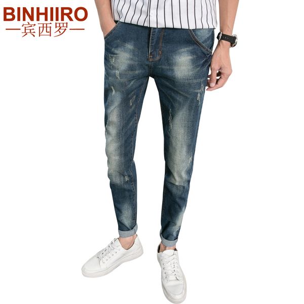 

2020 spring and summer men's new pencil pants light comfortable full length pants slim fashion vintage solid color jeans male, Blue