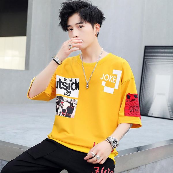 

mens 2020 luxury designer clothes new tide brand hip-hop round neck t-shirt korean slim casual suit men's streetwear hip hop fashion cl, Gray