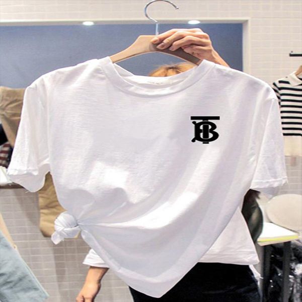 

early tb letter loose t-shirt short sleeve batch men and women couples t-shirt couple outfit, White