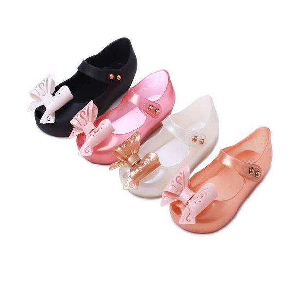 

mini melissa style 2018 new girls little butterfly jelly sandals butterfly knot soft bottom girls sandals baby beach shoes, Black;red