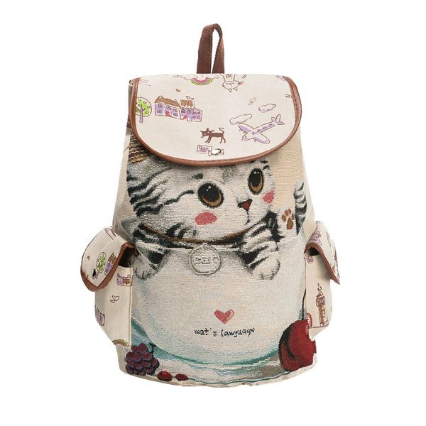 

xiniu casual canvas school backpack women lovely cat printed drawstring backpack teenager large capacity ladies school bag#30
