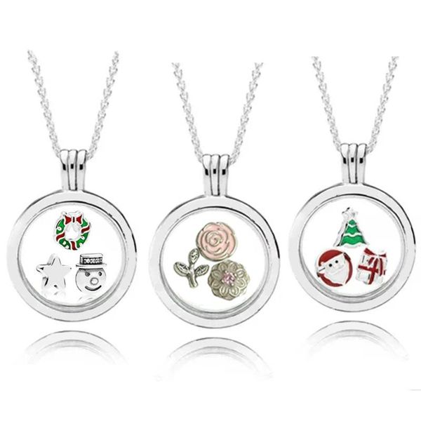 

100% 925 sterling silver new pot box pendant necklace floating snowman christmas flower theme fashion jewelry gift