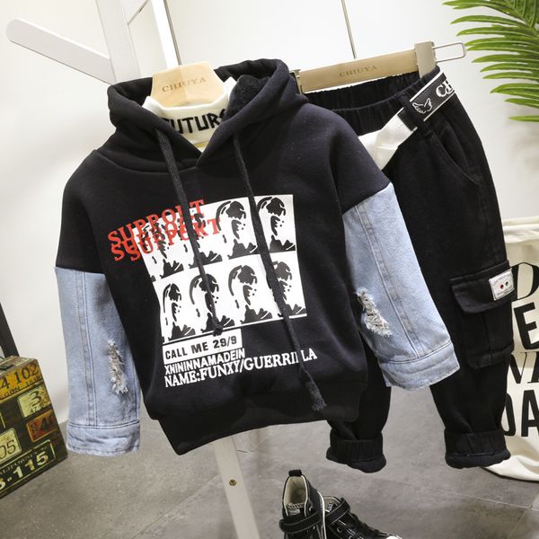 

зимние детские мальчики комплект одежды спортивный костюм детская мода толстая толстовка с капюшоном, толстый свитер, толстые брюки костюм д, White