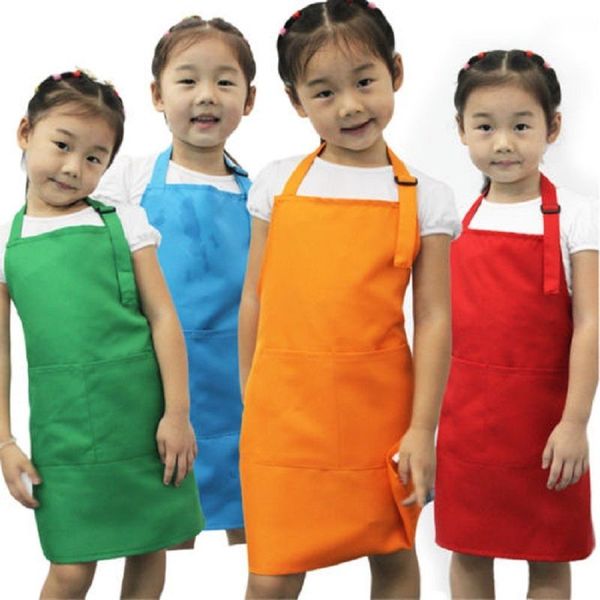 

new kids apron child painting cooking baby pinafore solid color kitchen toddler clean aprons