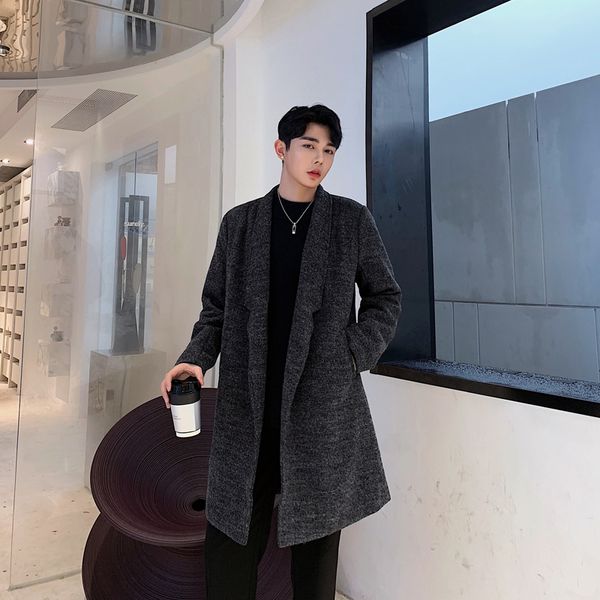 

2019 autumn and winter new korean men's fashion loose light luxury style trend long-sleeved long trench coat, Tan;black