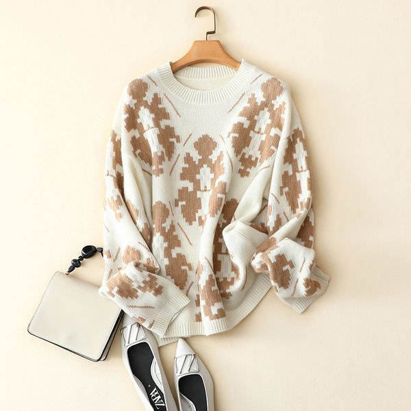 

women's sweaters 100% cashmere vintage sweater women winter styles crew neck long sleeve thick warm outerwear high-end elegant pullover, White;black