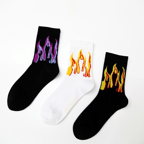 

женский мода flame pattern hip hop funny man носки жаккарда harajuku огонь носки улица скейтборд хлопок носки мужчины streetwear, Black;white