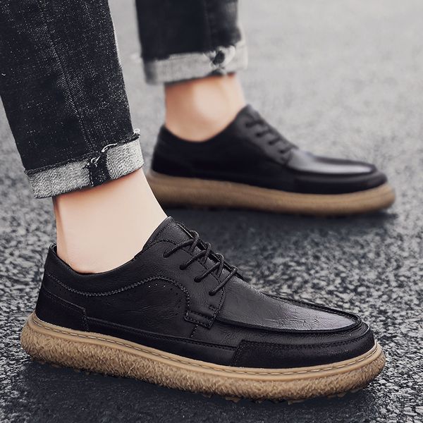 

2019 men casual shoes men leather shoes fashion classic business soft comfortable lace up male zapatos, Black