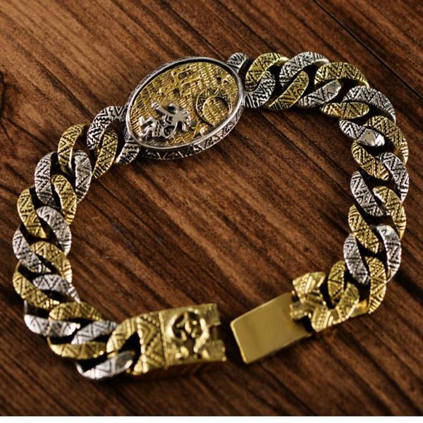 

2020 new real s925 pure silver man bracelet retro thai silver jewelry wide version of domineering fashion man bracelet for, Black