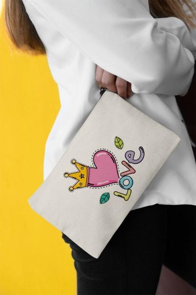 

angemiel clutch crowned heart love portfolio hand makeup bag, Silver