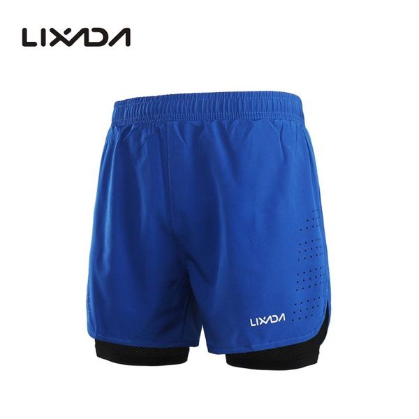 

lixada mens sports running shorts quick drying breathable active training exercise jogging cycling 2 in 1 with longer liner, Black;blue