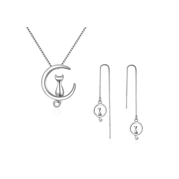 

new wedding bridal jewelry sets 925 sterling silver moon cat choker necklaces kitty pendant for women statement bijoux