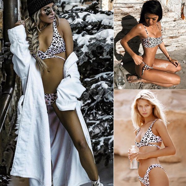 

new women bandage push-up padded bikini set leopard print swimwear swimsuit bathing suit, White;black